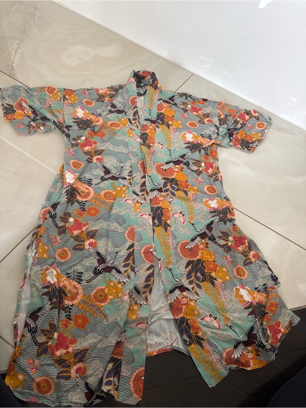 Forever 21 Teal Floral Crane Kimono Jacket